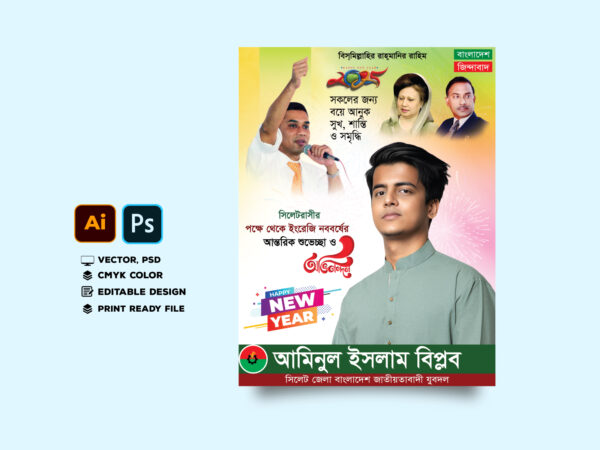 ইংরেজী নববর্ষের পোস্টার ডিজাইন – Happy New Year Poster Design 2025